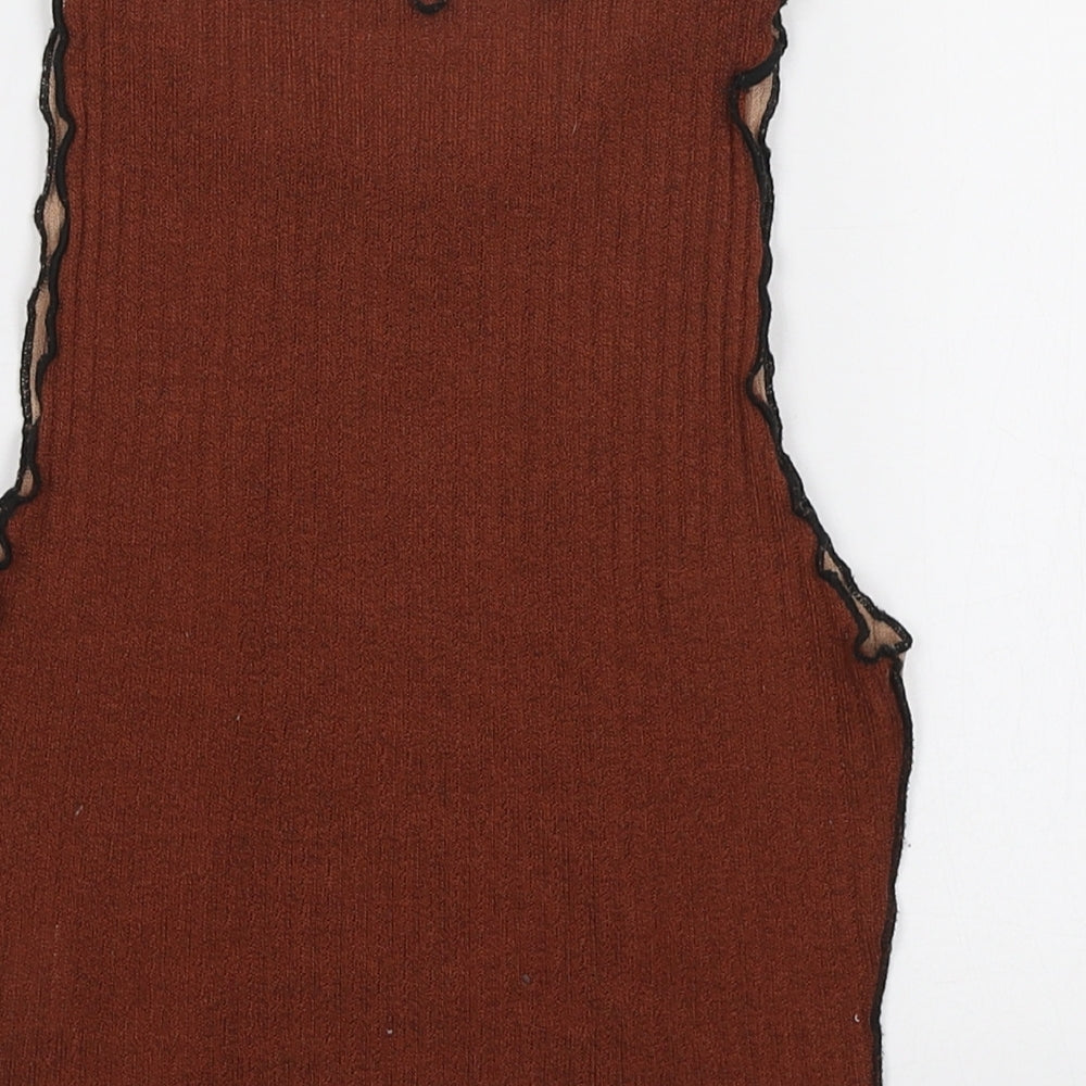 SheIn Womens Brown Colourblock Polyester Basic Tank Size XS Boat Neck