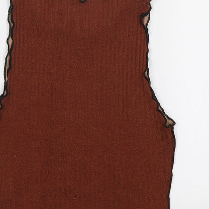 SheIn Womens Brown Colourblock Polyester Basic Tank Size XS Boat Neck