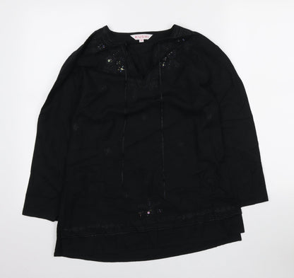 Kushi Womens Black Ramie Basic Blouse Size M V-Neck