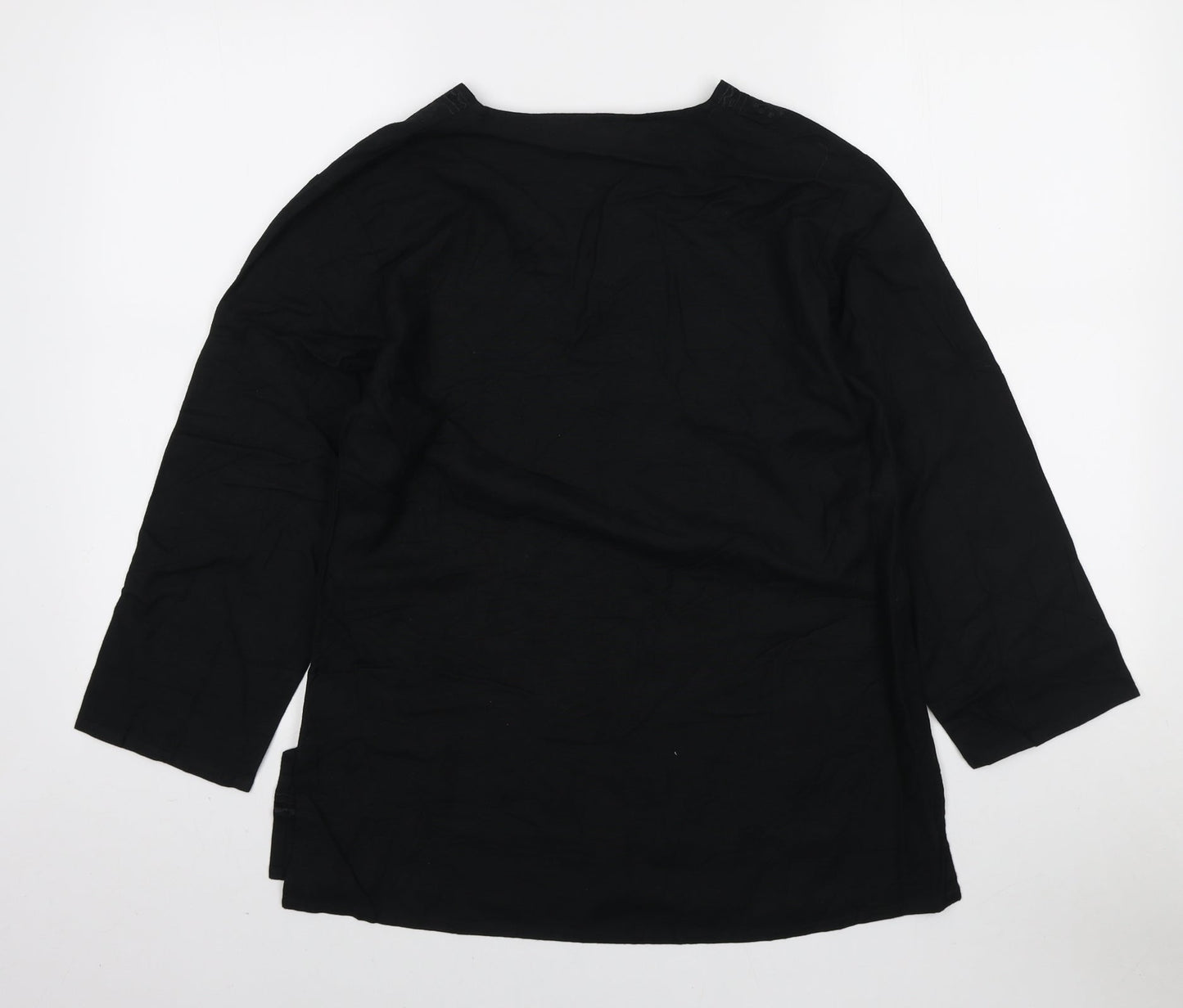Kushi Womens Black Ramie Basic Blouse Size M V-Neck