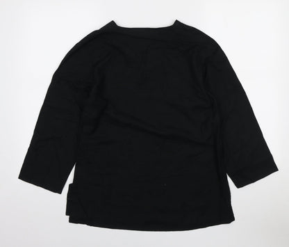 Kushi Womens Black Ramie Basic Blouse Size M V-Neck