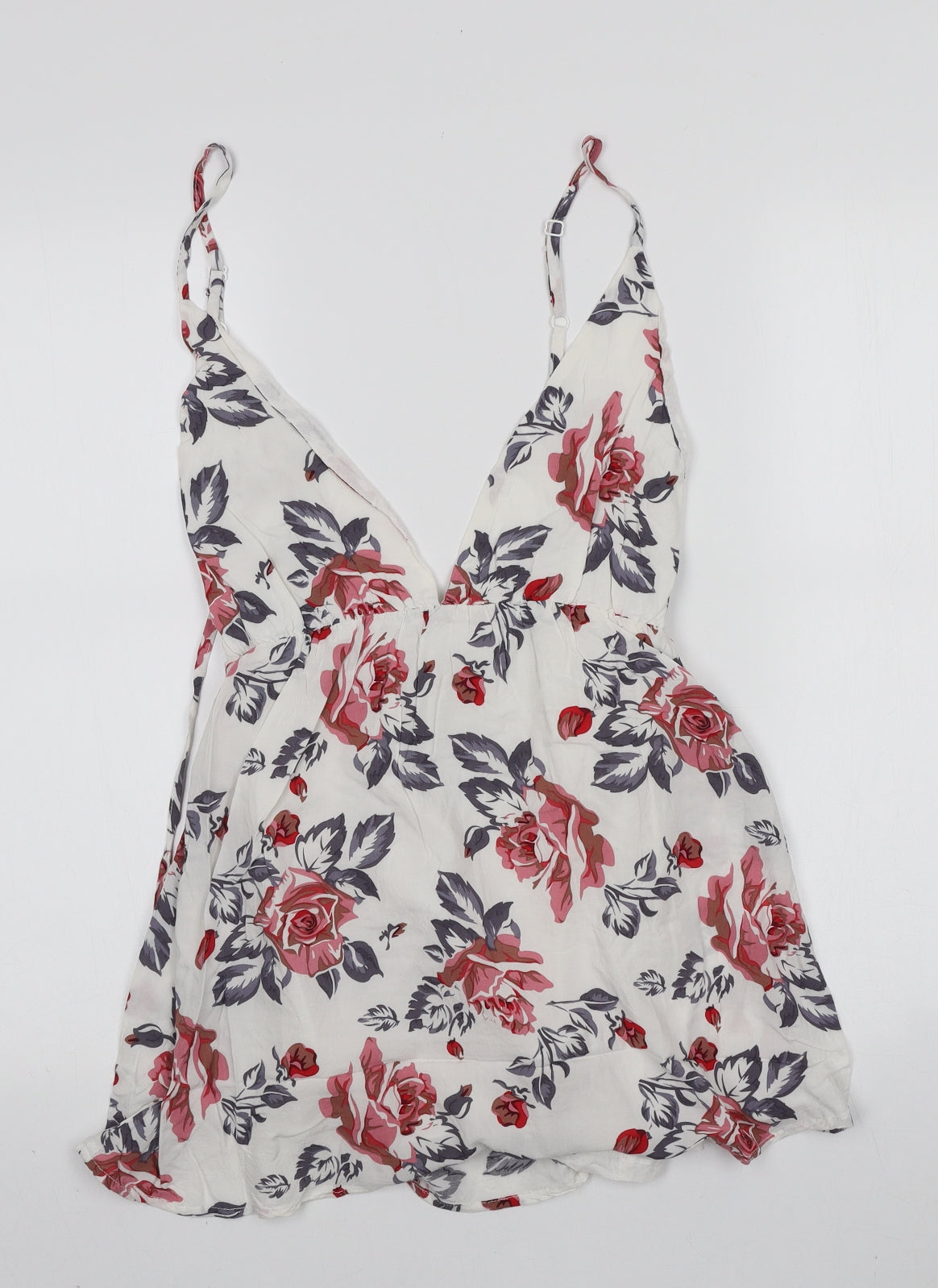 Glamorous Womens White Floral Polyester Basic Blouse Size S V-Neck