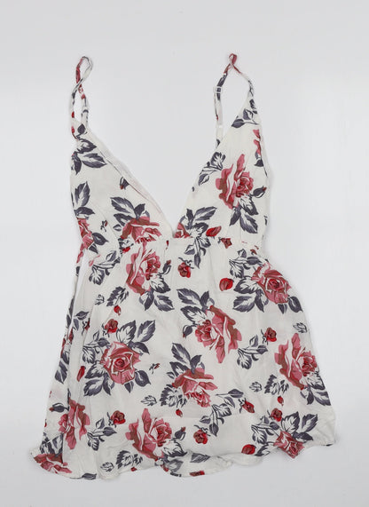 Glamorous Womens White Floral Polyester Basic Blouse Size S V-Neck