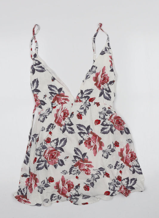 Glamorous Womens White Floral Polyester Basic Blouse Size S V-Neck