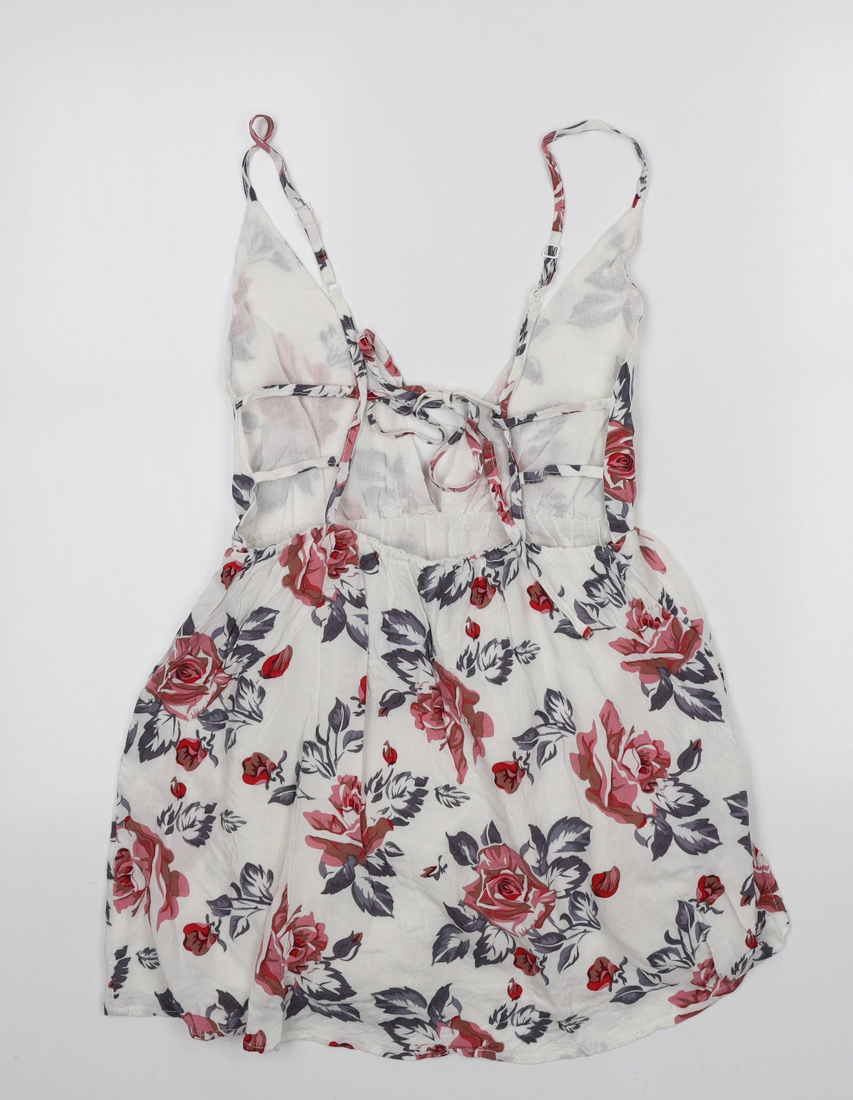 Glamorous Womens White Floral Polyester Basic Blouse Size S V-Neck