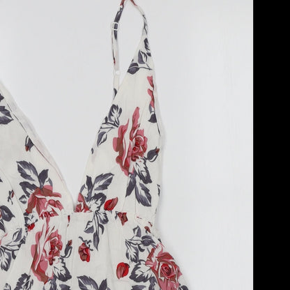 Glamorous Womens White Floral Polyester Basic Blouse Size S V-Neck