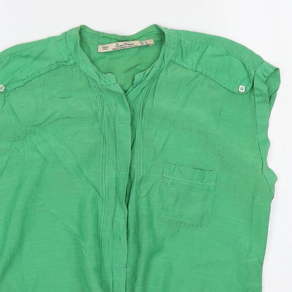 Leara Woman Womens Green Polyester Basic Button-Up Size M Round Neck - Knot detail