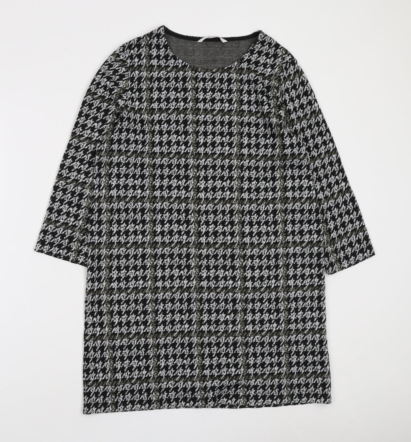 TU Womens Black Geometric Polyester A-Line Size 12 Boat Neck Pullover