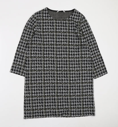 TU Womens Black Geometric Polyester A-Line Size 12 Boat Neck Pullover