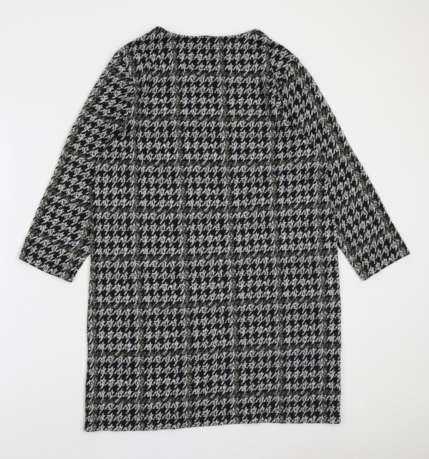 TU Womens Black Geometric Polyester A-Line Size 12 Boat Neck Pullover