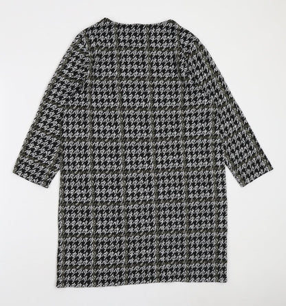 TU Womens Black Geometric Polyester A-Line Size 12 Boat Neck Pullover