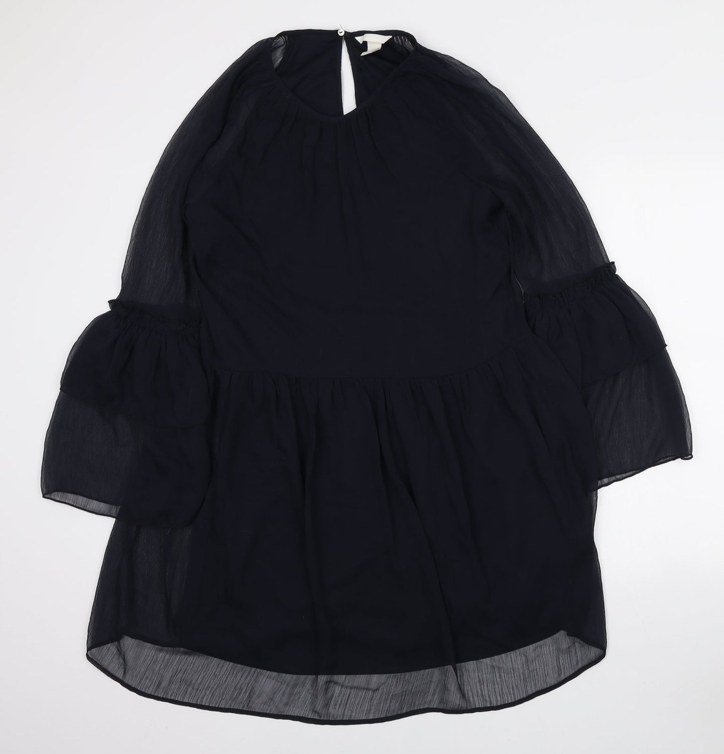 H&M Womens Blue Polyester Mini Size 10 Round Neck Button