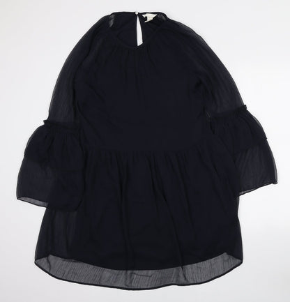 H&M Womens Blue Polyester Mini Size 10 Round Neck Button