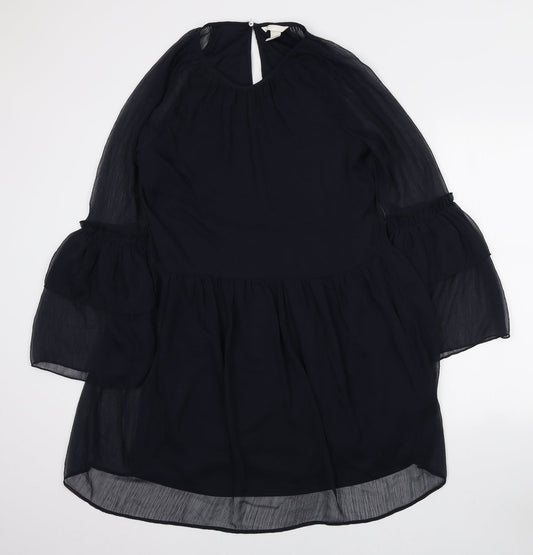 H&M Womens Blue Polyester Mini Size 10 Round Neck Button