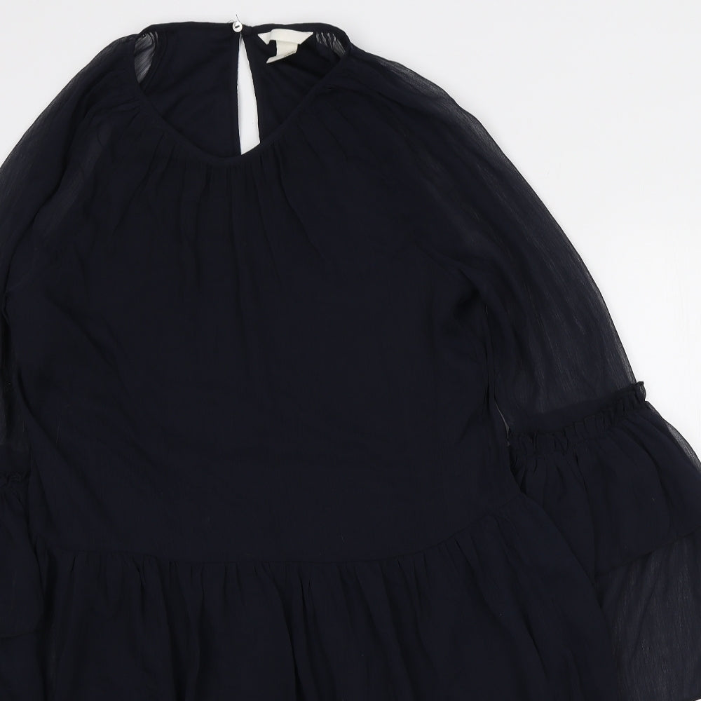 H&M Womens Blue Polyester Mini Size 10 Round Neck Button