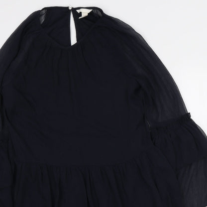 H&M Womens Blue Polyester Mini Size 10 Round Neck Button