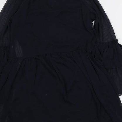 H&M Womens Blue Polyester Mini Size 10 Round Neck Button