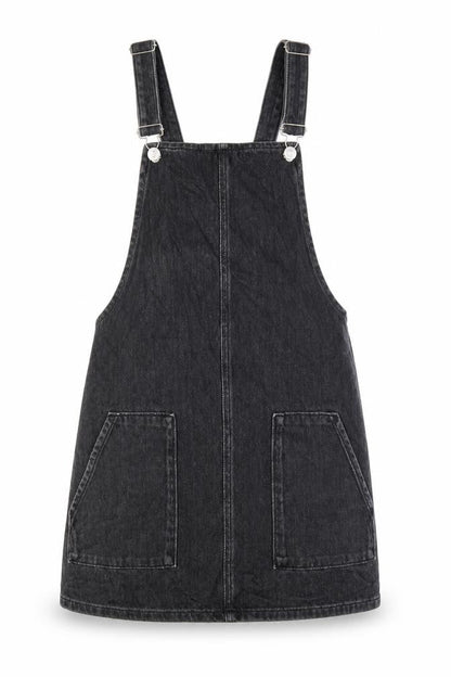 Topshop Womens Black Cotton Pinafore/Dungaree Dress Size 6 Square Neck Button