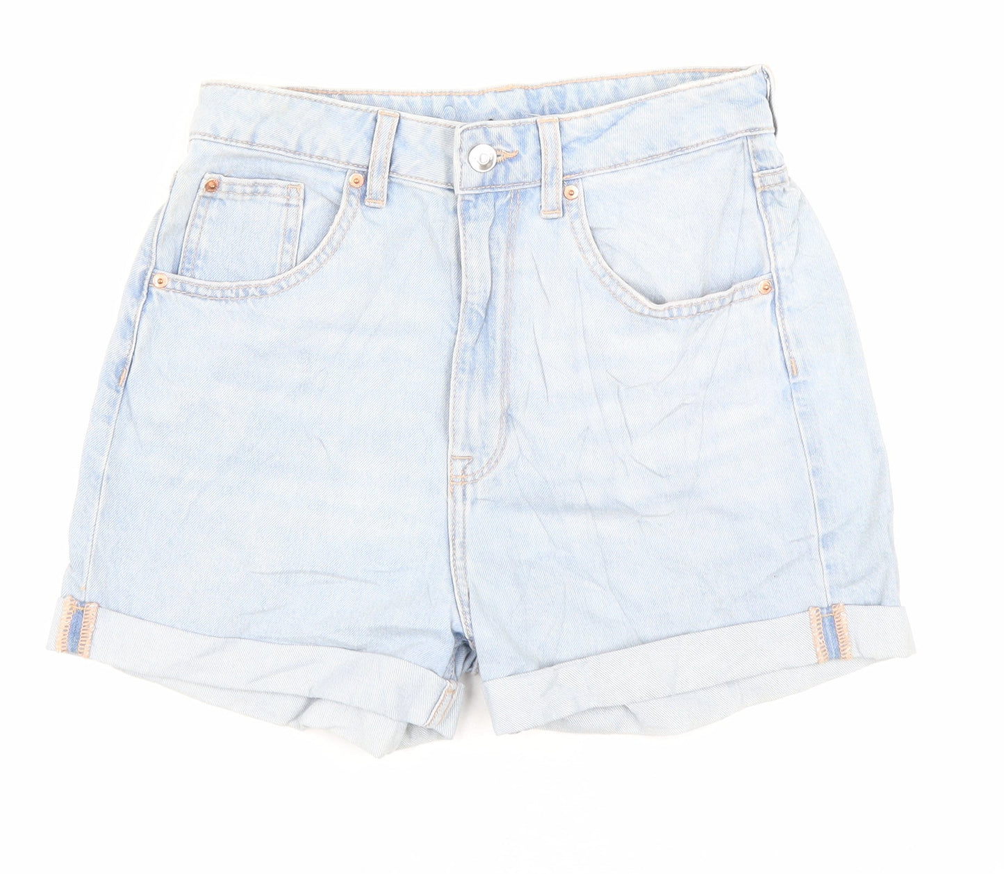 H&M Womens Blue Cotton Bermuda Shorts Size 6 Regular Zip