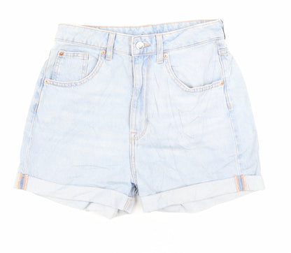 H&M Womens Blue Cotton Bermuda Shorts Size 6 Regular Zip