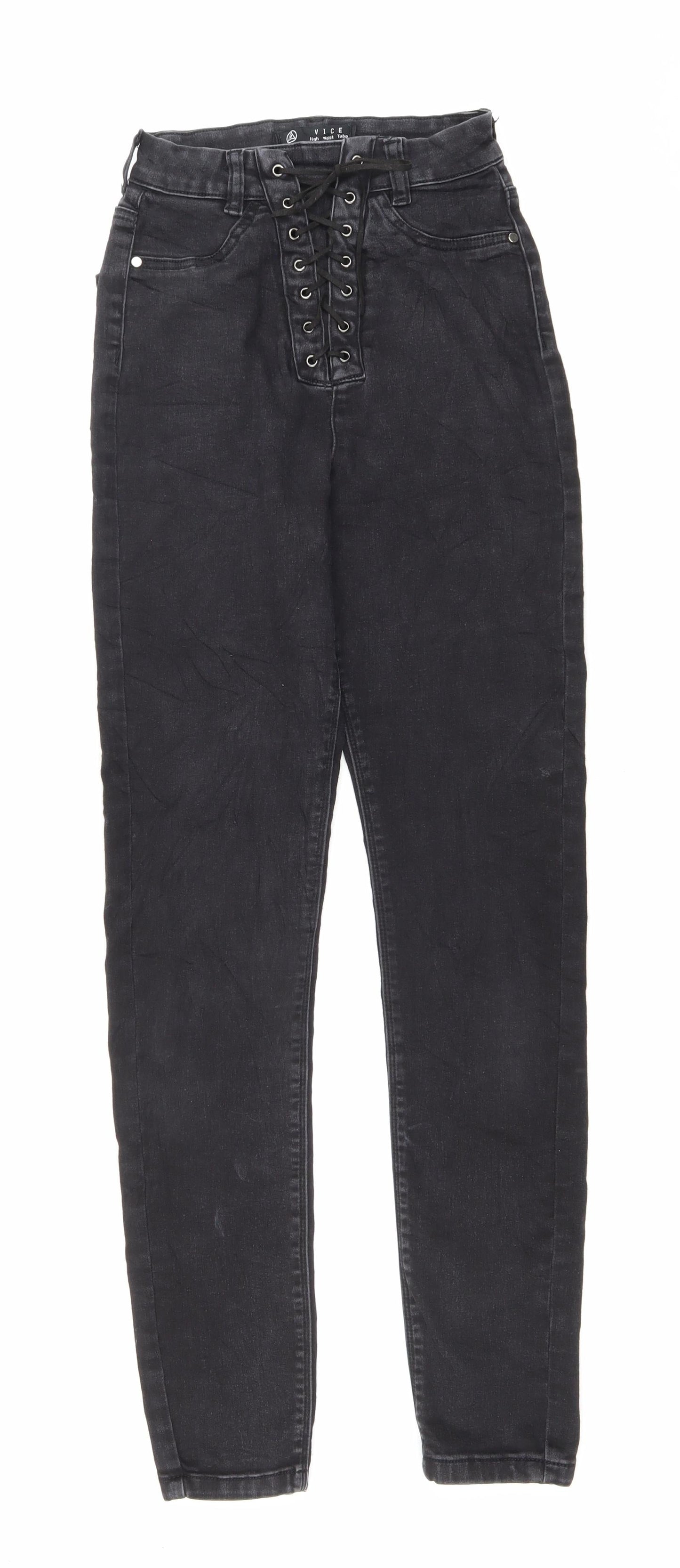 Missguided Womens Black Cotton Skinny Jeans Size 4 L28 in Regular Button - Lace up detail on front