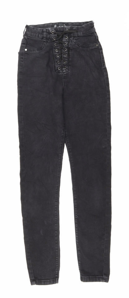 Missguided Womens Black Cotton Skinny Jeans Size 4 L28 in Regular Button - Lace up detail on front
