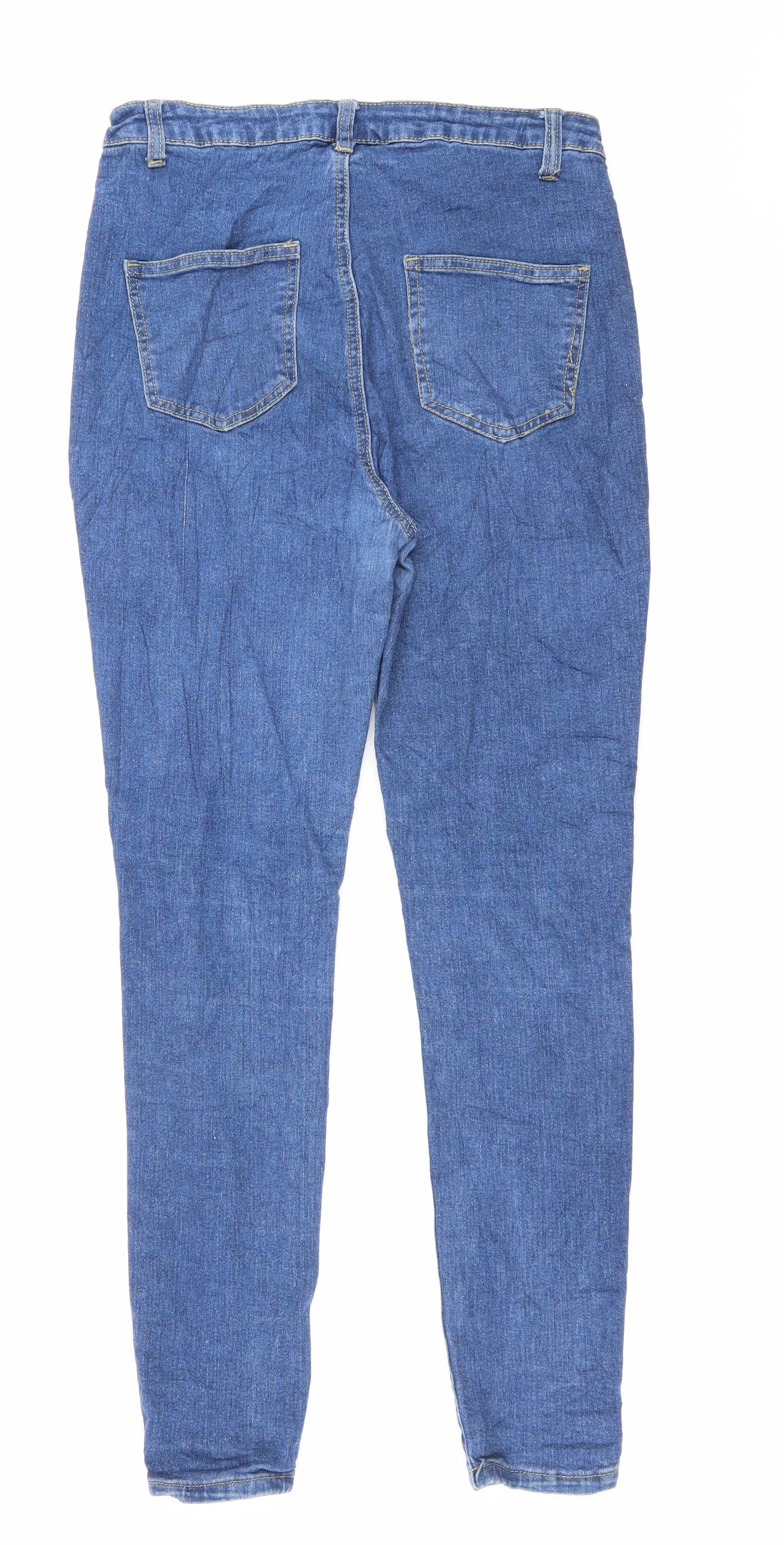 Boohoo Womens Blue Cotton Skinny Jeans Size 12 L27 in Regular Zip