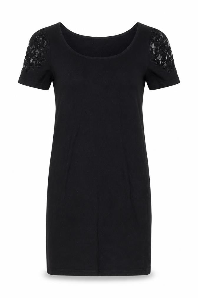 H&M Womens Black Polyester T-Shirt Dress Size 8 Scoop Neck Pullover - Lace shoulder detail
