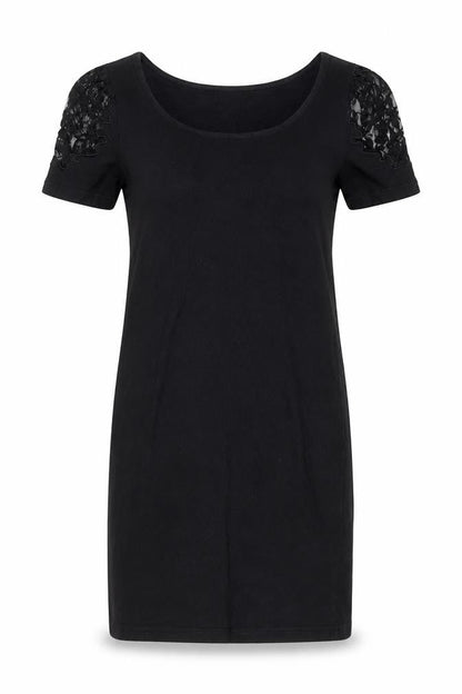H&M Womens Black Polyester T-Shirt Dress Size 8 Scoop Neck Pullover - Lace shoulder detail