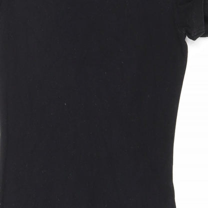 H&M Womens Black Polyester T-Shirt Dress Size 8 Scoop Neck Pullover - Lace shoulder detail