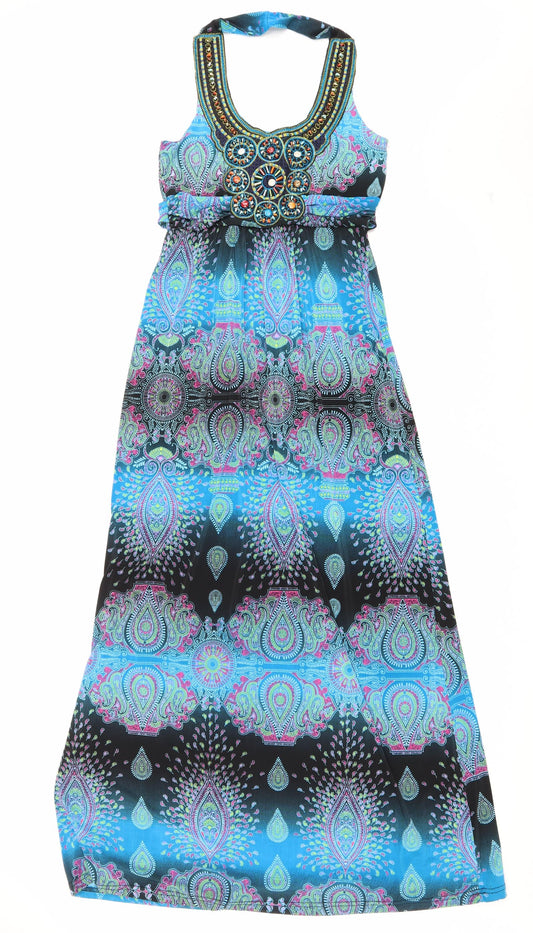 Select Womens Multicoloured Geometric Polyester Fit & Flare Size 10 Halter Pullover