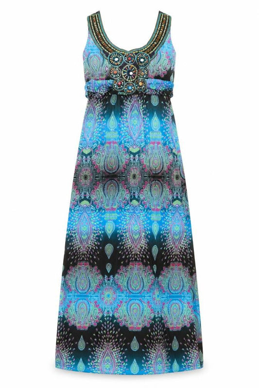 Select Womens Multicoloured Geometric Polyester Fit & Flare Size 10 Halter Pullover