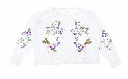 H&M Womens Grey Cotton Pullover Sweatshirt Size L Pullover - Flowers