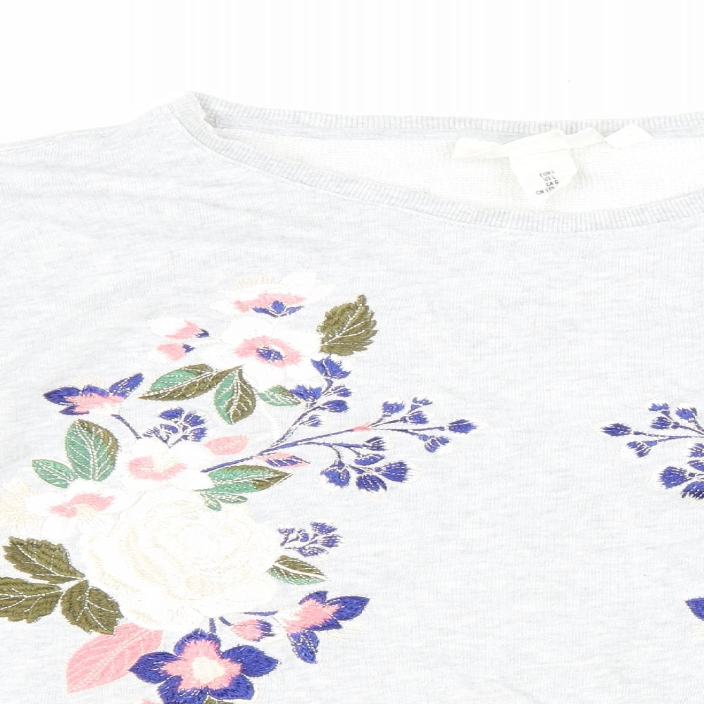 H&M Womens Grey Cotton Pullover Sweatshirt Size L Pullover - Flowers