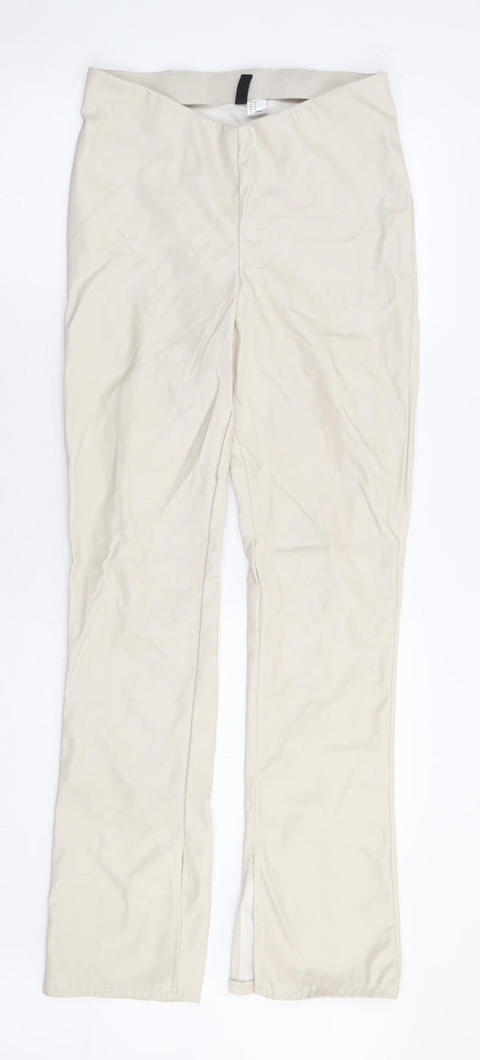 Divided by H&M Womens Beige Polyurethane Trousers Size 12 L30 in Regular - Leather Look