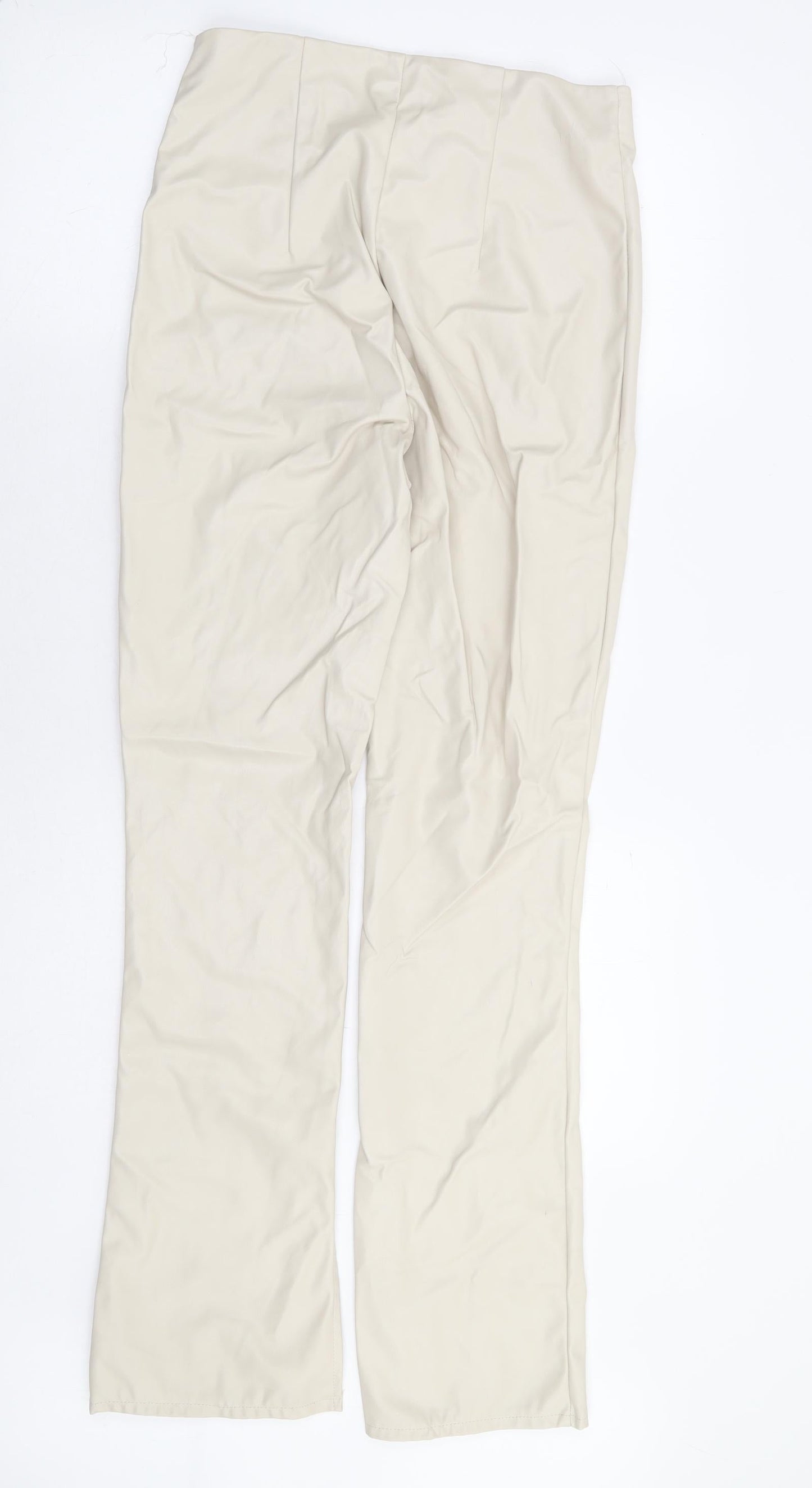 Divided by H&M Womens Beige Polyurethane Trousers Size 12 L30 in Regular - Leather Look