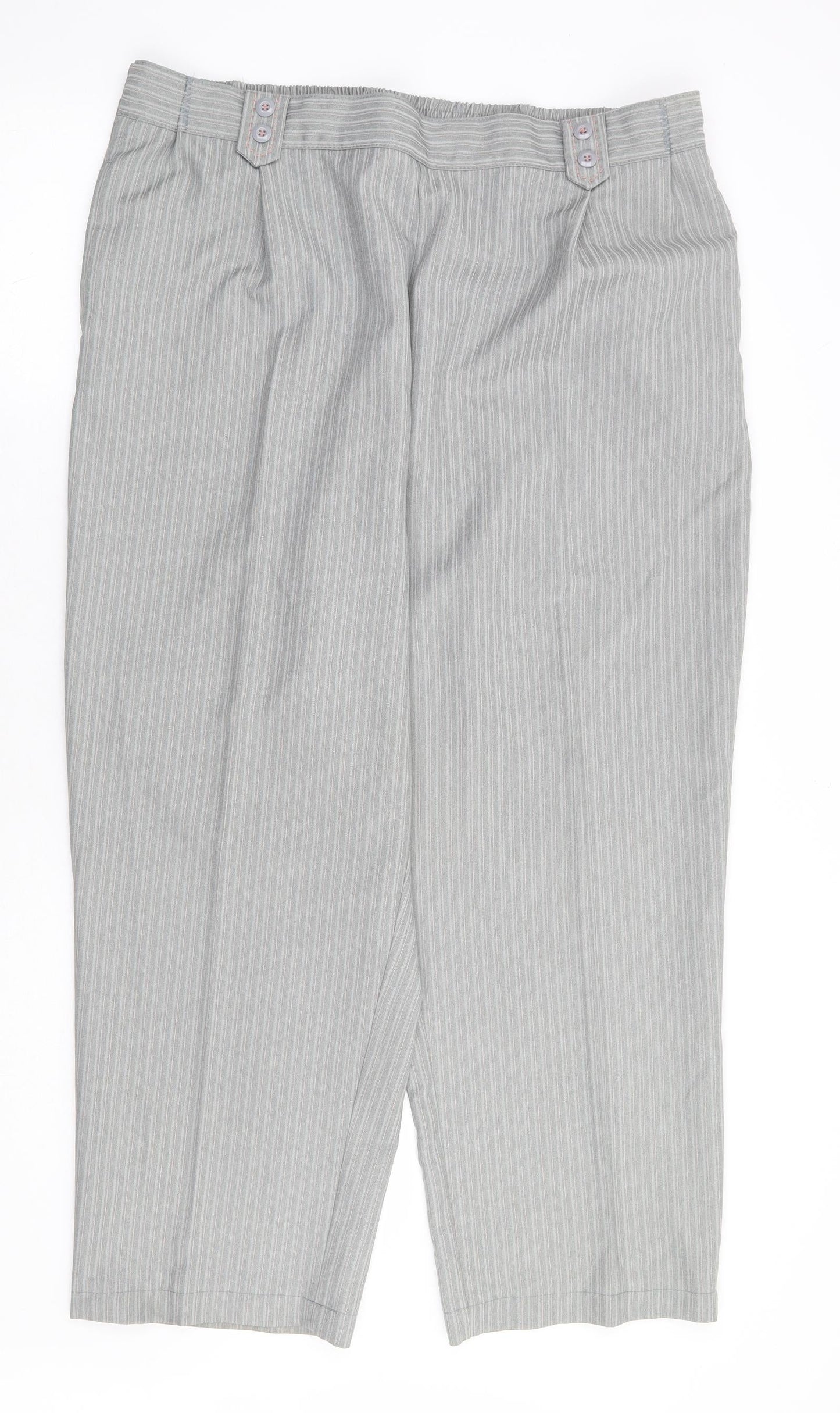 Bonmarché Womens Grey Striped Polyester Trousers Size 22 L27 in Regular
