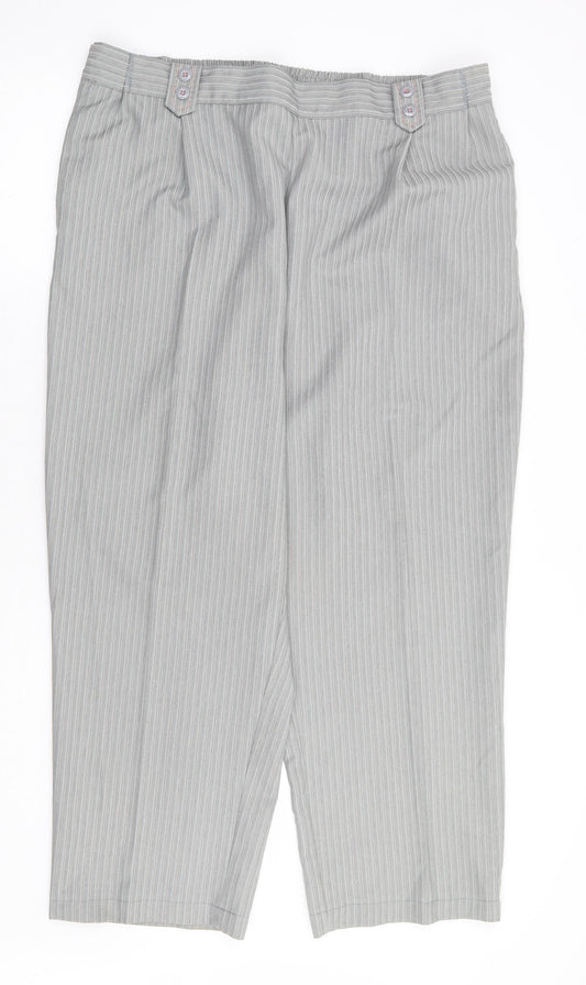 Bonmarché Womens Grey Striped Polyester Trousers Size 22 L27 in Regular