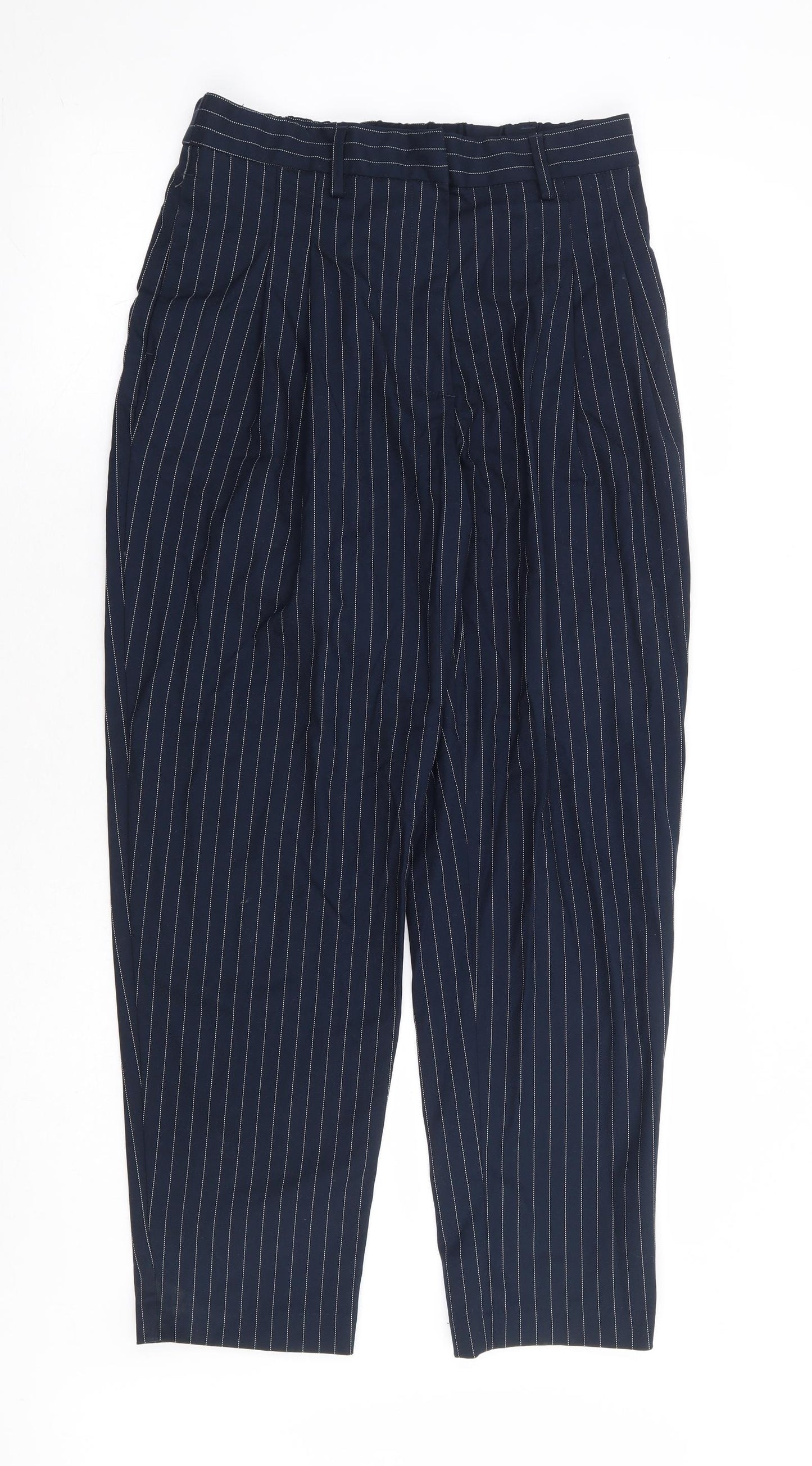 Monkl Womens Blue Striped Polyester Trousers Size 10 L28 in Regular Zip
