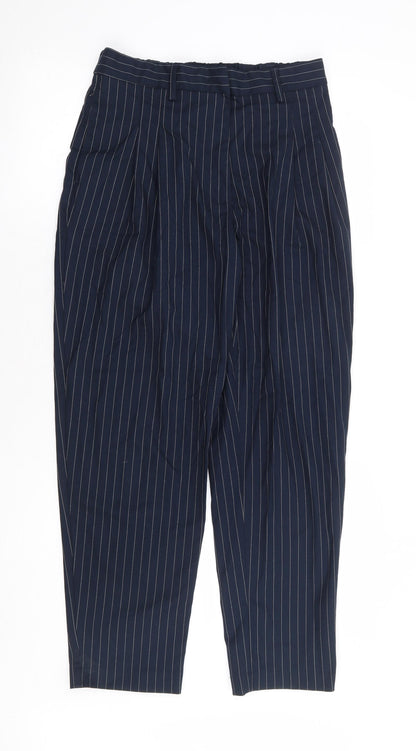 Monkl Womens Blue Striped Polyester Trousers Size 10 L28 in Regular Zip