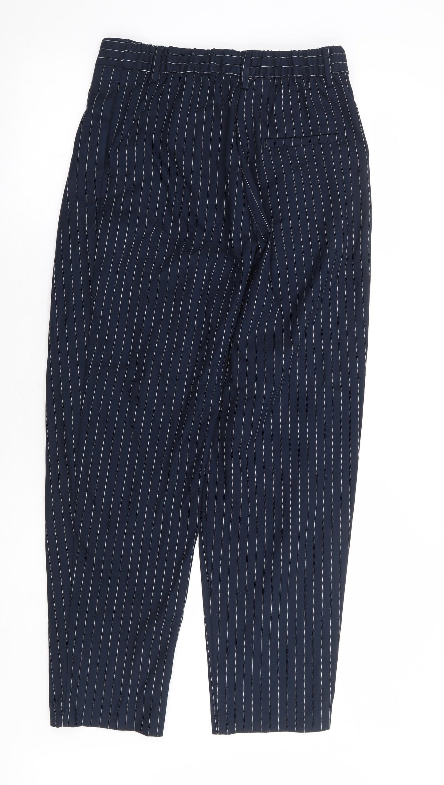 Monkl Womens Blue Striped Polyester Trousers Size 10 L28 in Regular Zip