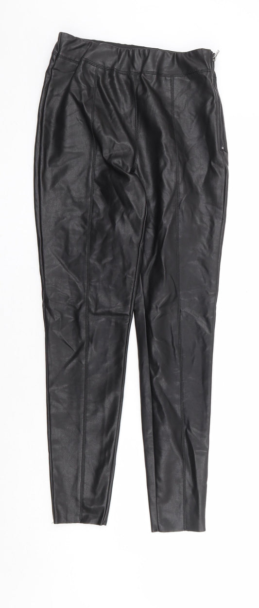 Topshop Womens Black Polyurethane Trousers Size 8 L27 in Regular Zip - Leather Look
