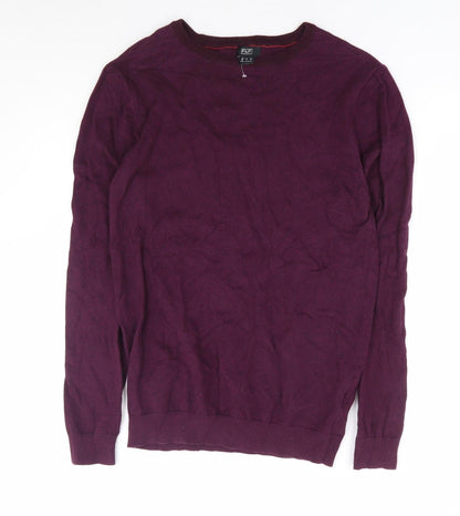 F&F Mens Purple Round Neck Cotton Pullover Jumper Size S