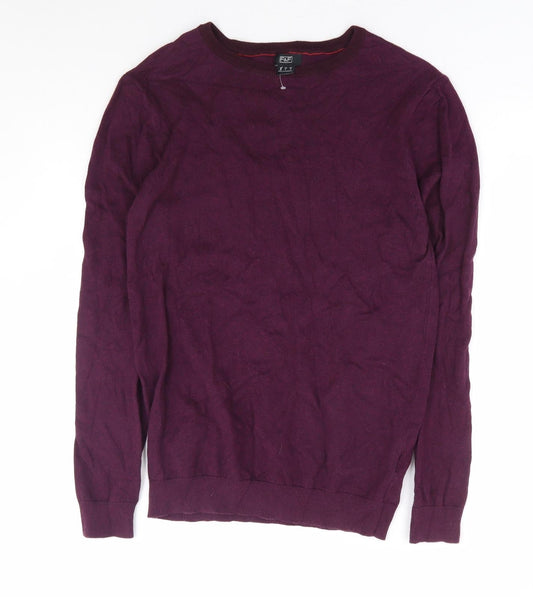 F&F Mens Purple Round Neck Cotton Pullover Jumper Size S