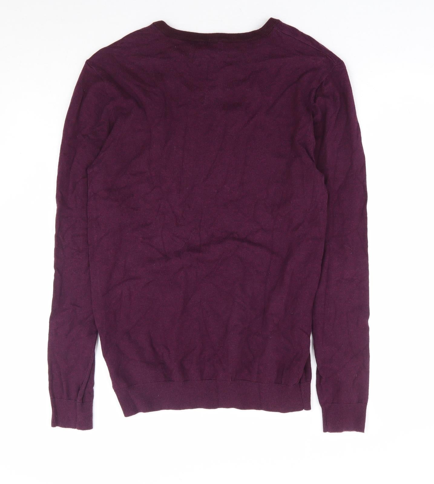 F&F Mens Purple Round Neck Cotton Pullover Jumper Size S