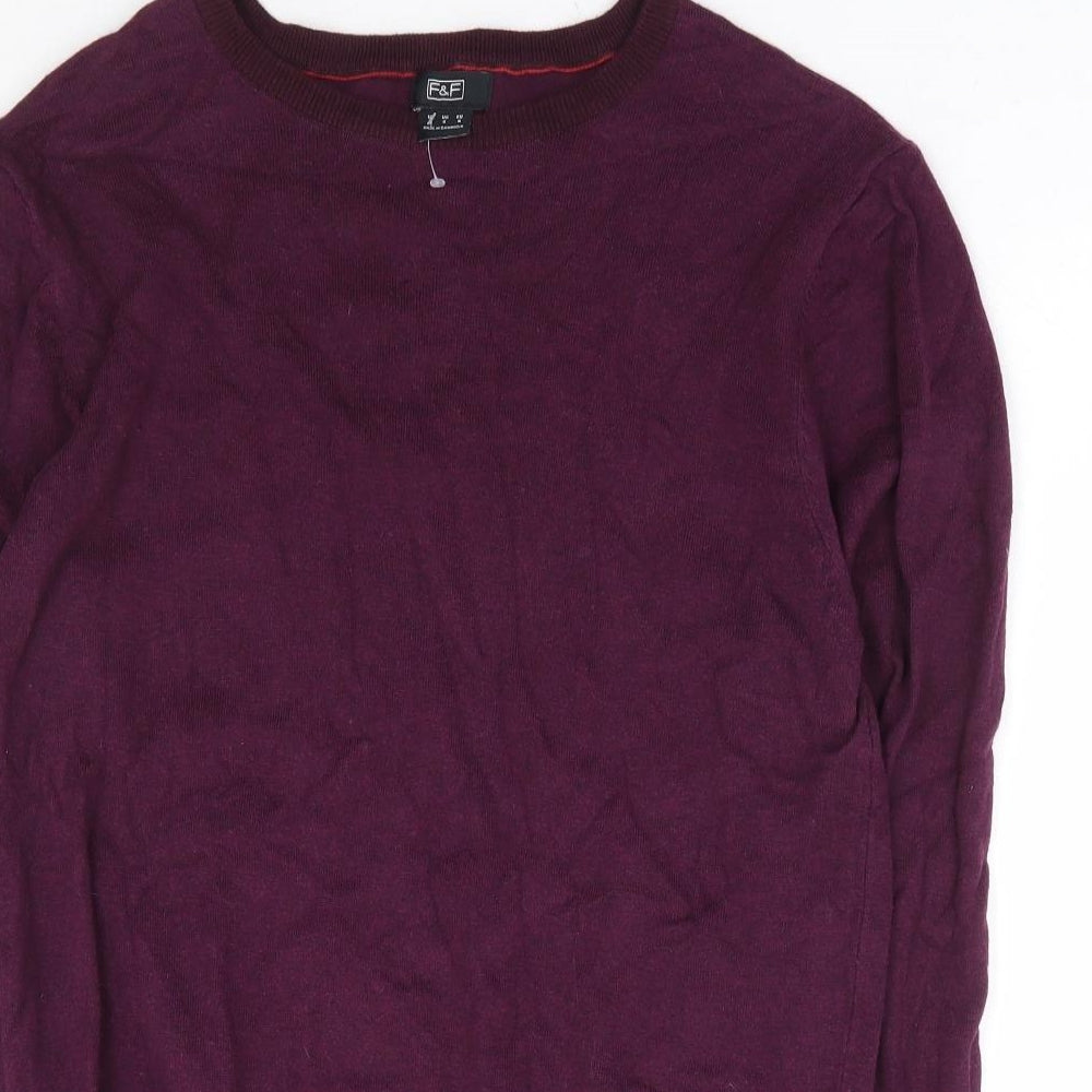 F&F Mens Purple Round Neck Cotton Pullover Jumper Size S