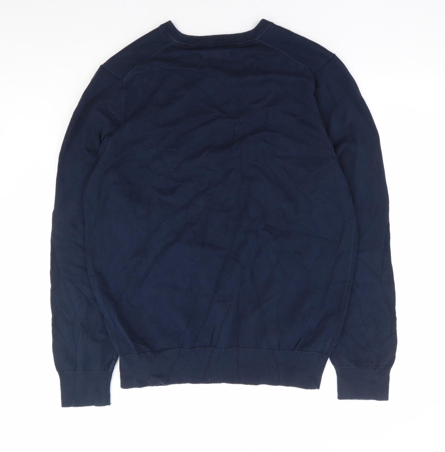 Marks and Spencer Mens Blue V-Neck Cotton Pullover Jumper Size L