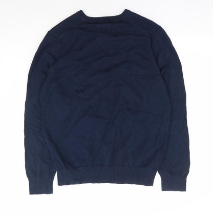 Marks and Spencer Mens Blue V-Neck Cotton Pullover Jumper Size L