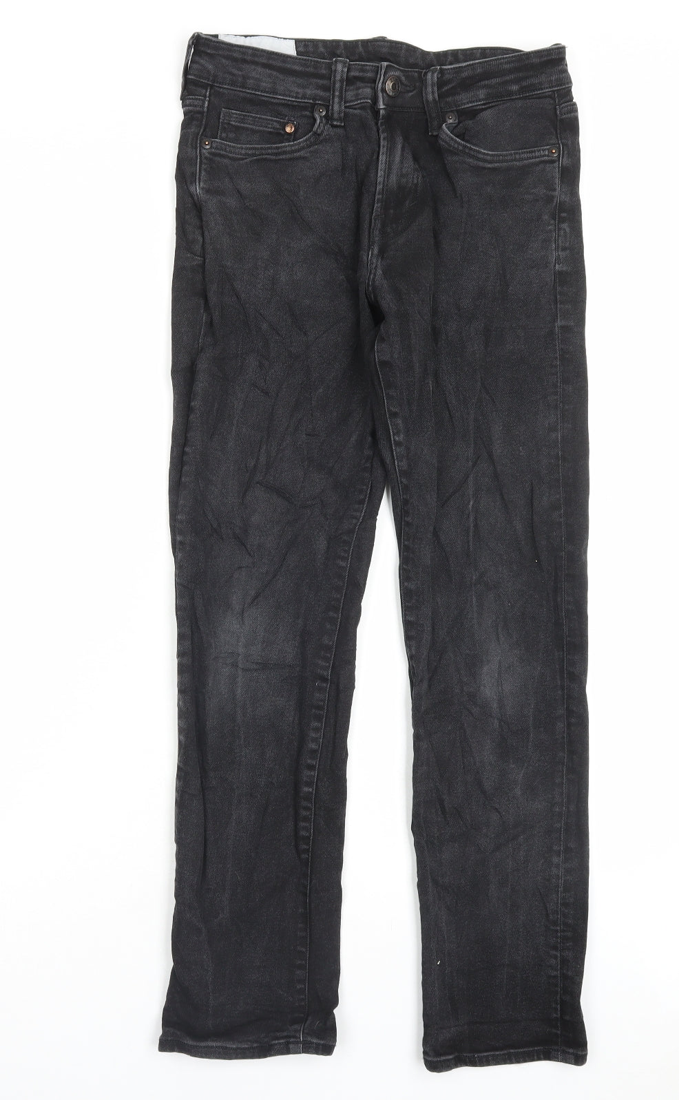 H&M Mens Black Cotton Straight Jeans Size 28 in L32 in Regular Button