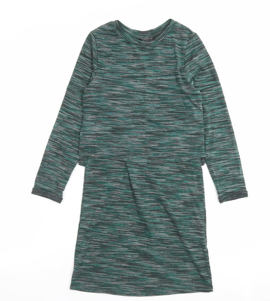 Topshop Womens Green Viscose Jumper Dress Size 6 Crew Neck Pullover